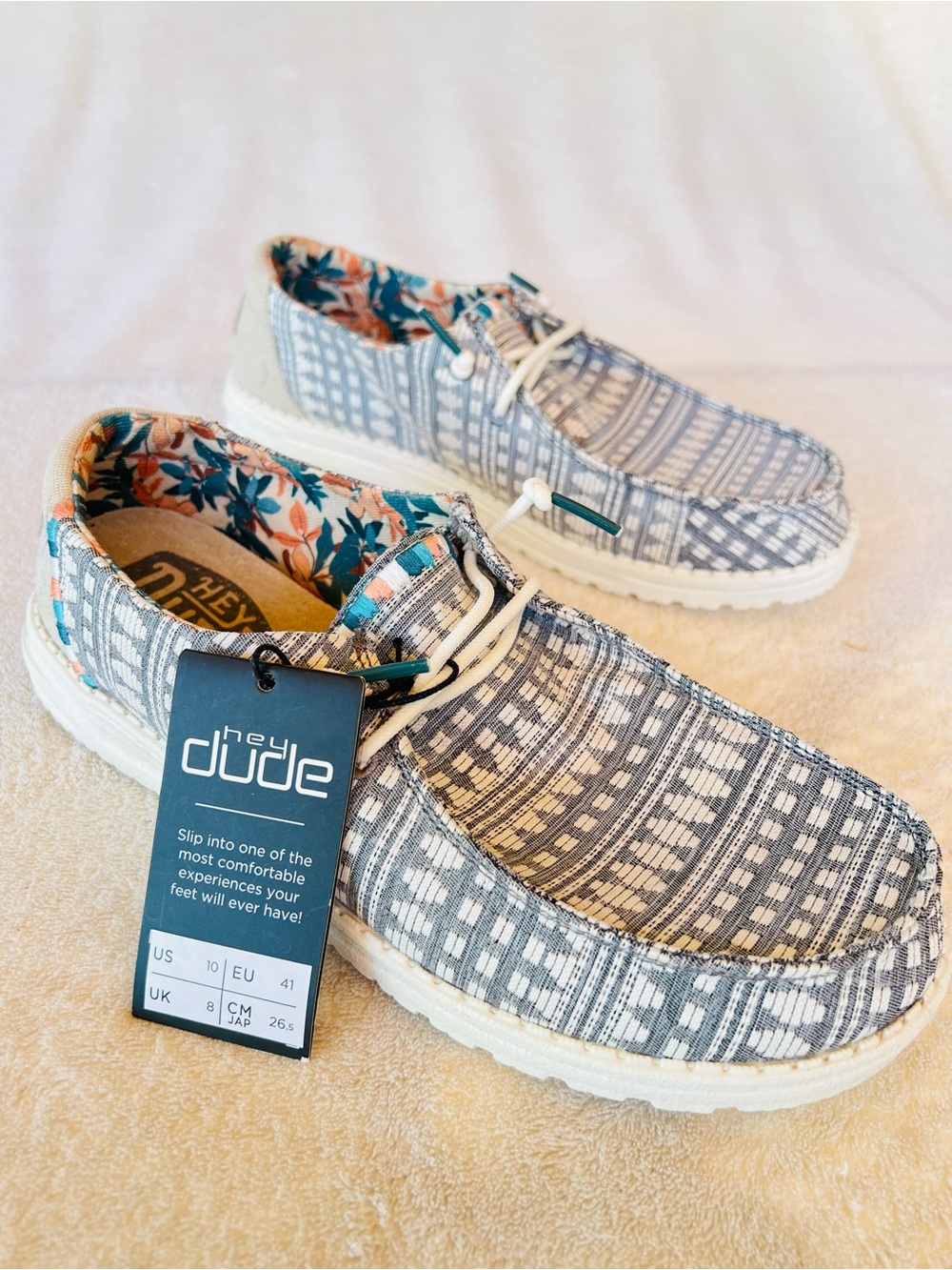 Hey Dude Women's Wendy Boho Embroidery Grey SIZE 10 NEW WITH TAGS